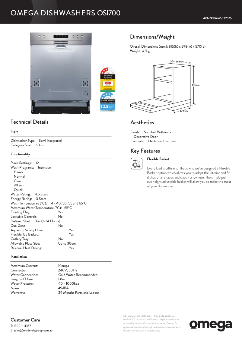 Page n°1 - Fiche technique Omega OSI700