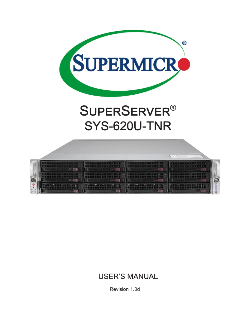 Page 1 de la notice Manuel utilisateur Supermicro SuperServer SYS-620U-TNR