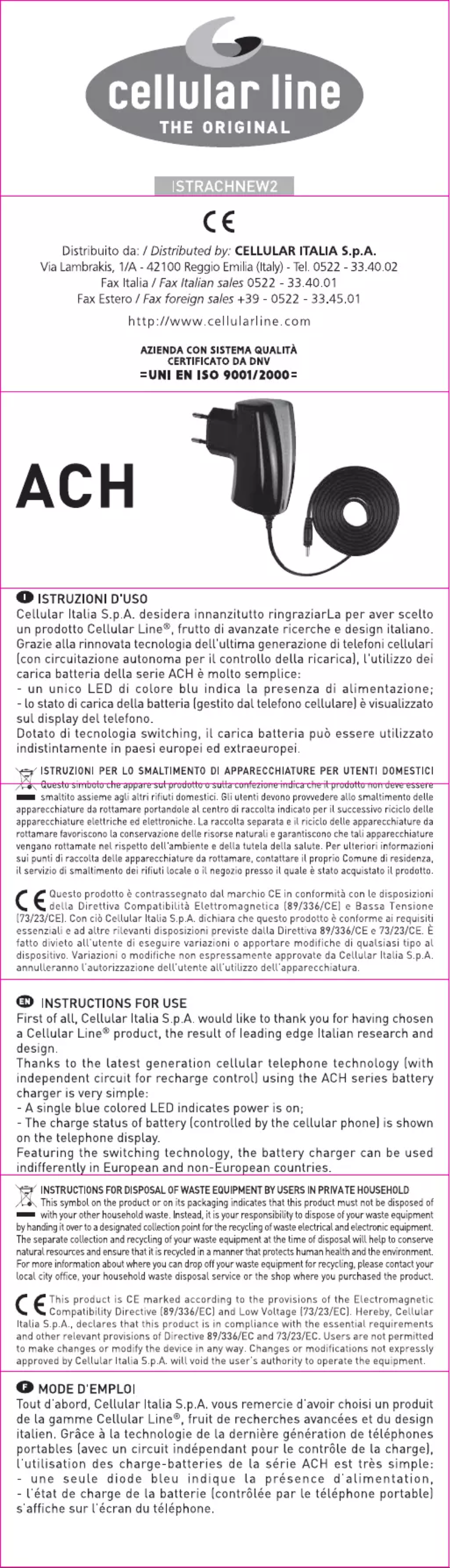 Image de la première page du manuel de l'appareil ACHA835CL