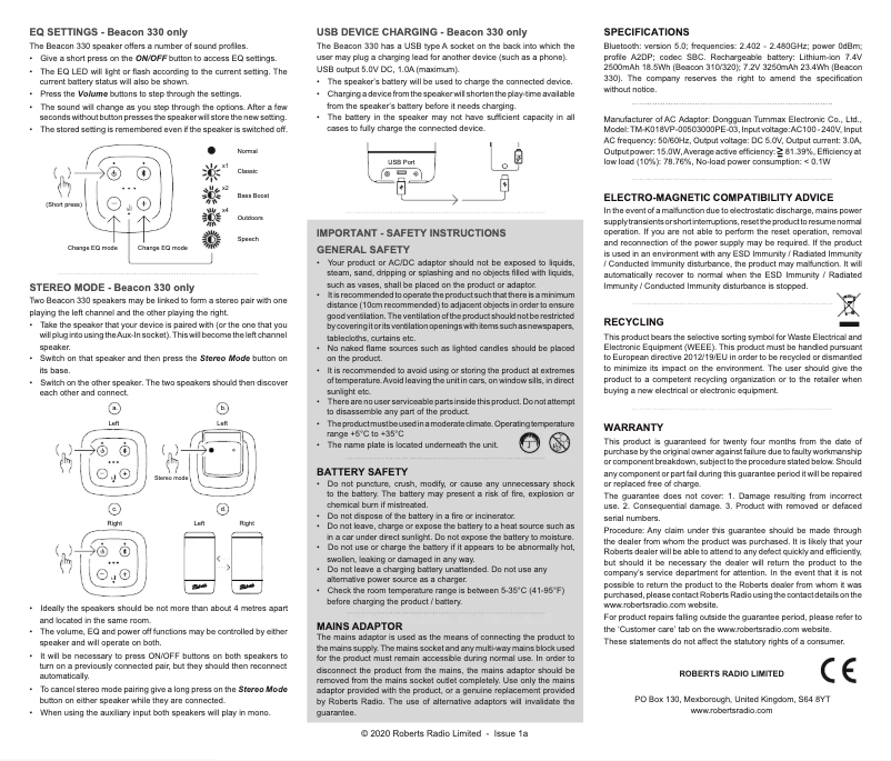Page n°1 - Manuel utilisateur Roberts Beacon 330