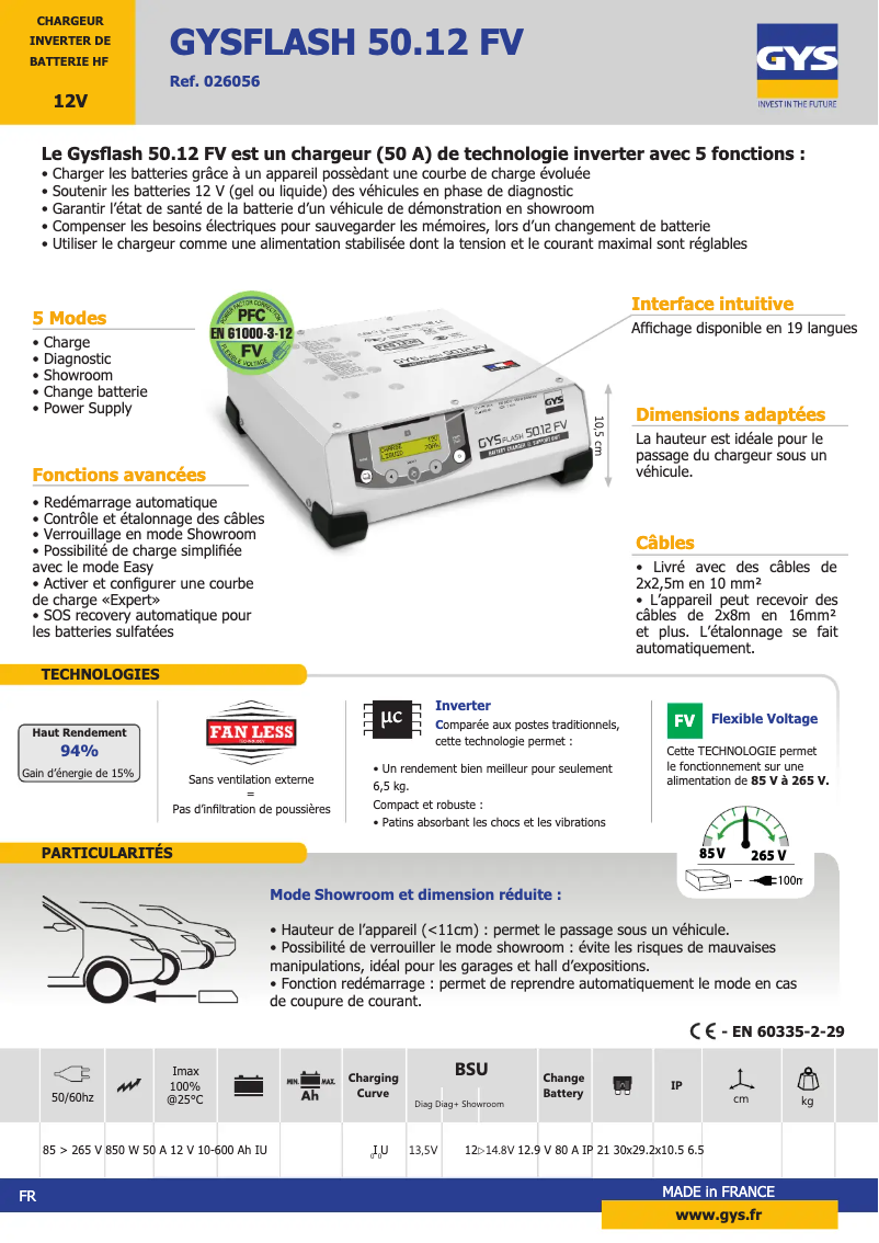 Page n°1 - Fiche technique GYS Gysflash 50.12 FV