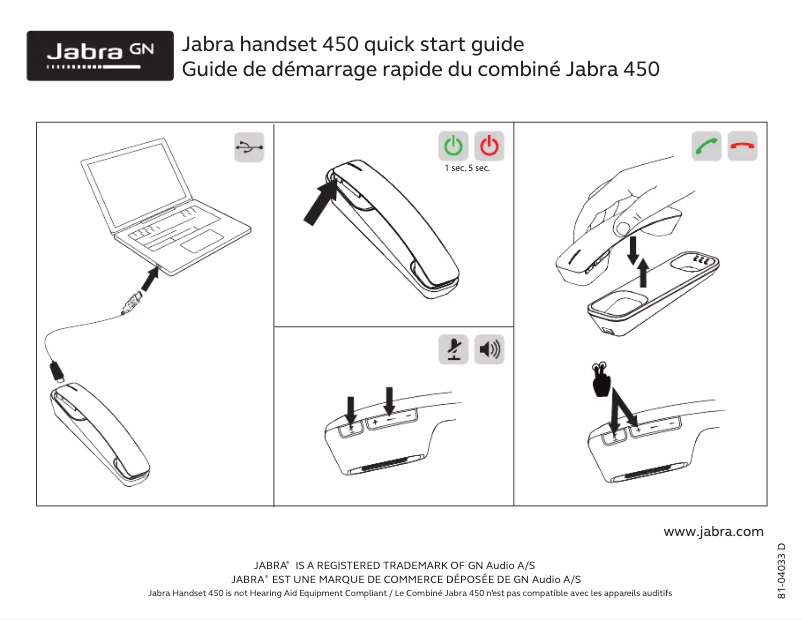 Imagen de la primera página del manual del dispositivo Handset 450