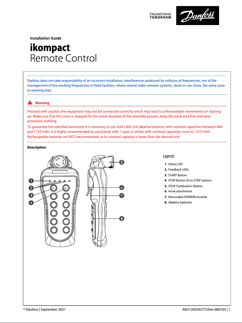 Page 1 de la notice Guide d'installation Danfoss IK2
