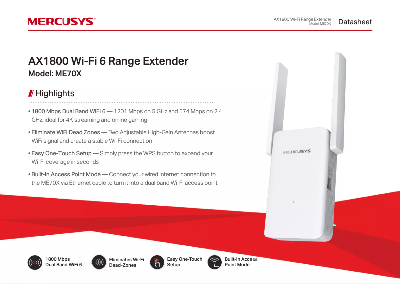 Page 1 de la notice Fiche technique Mercusys ME70X