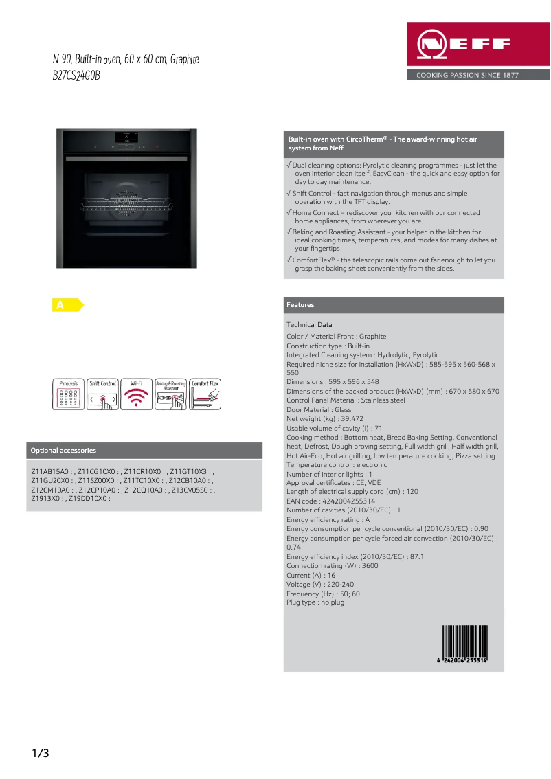 Page n°1 - Fiche technique Neff B27CS24G0B