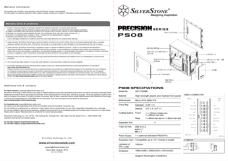 Page 1 de la notice Manuel utilisateur Silverstone Precision PS08