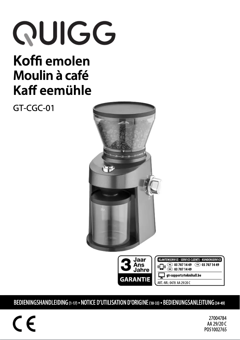 Page 1 de la notice Manuel utilisateur Quigg GT-CGC-01