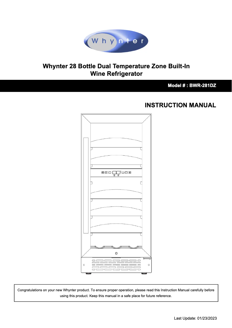 Page 1 de la notice Manuel utilisateur Whynter BWR-281DZ