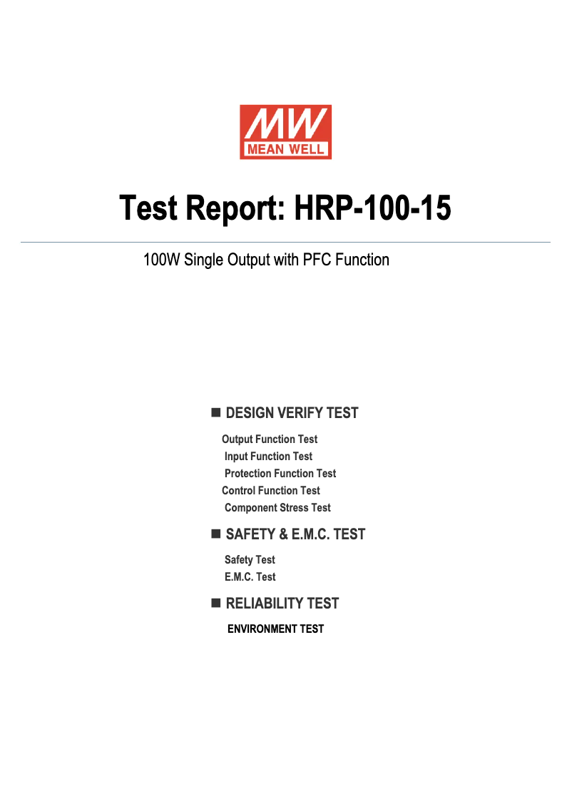 Page n°1 - Fiche technique Mean Well HRP-100-15