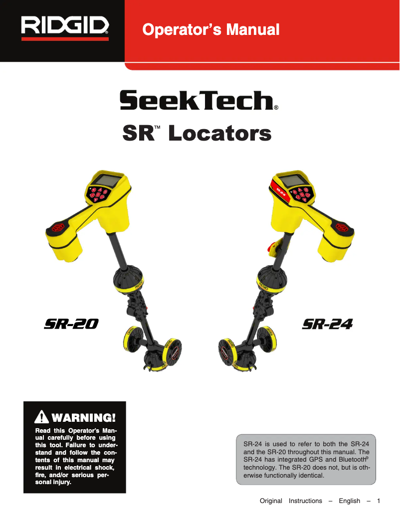 Image de la première page du manuel de l'appareil SeekTech SR-20