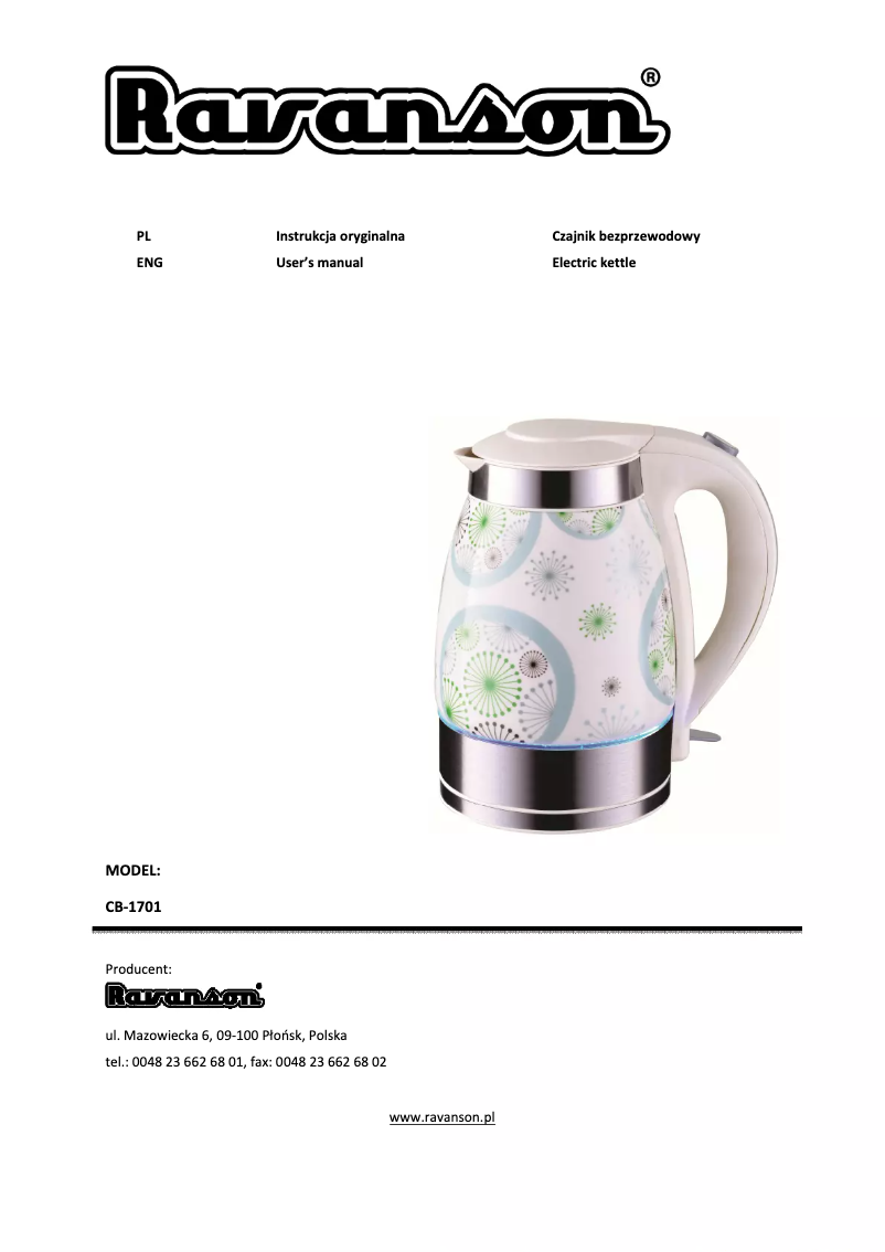 Image de la première page du manuel de l'appareil CB-1701C