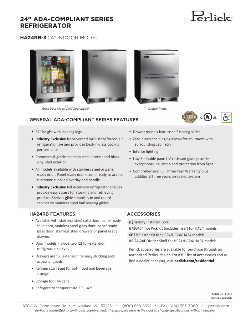 Image de la première page du manuel de l'appareil ADA Compliant HA24RB-3-5