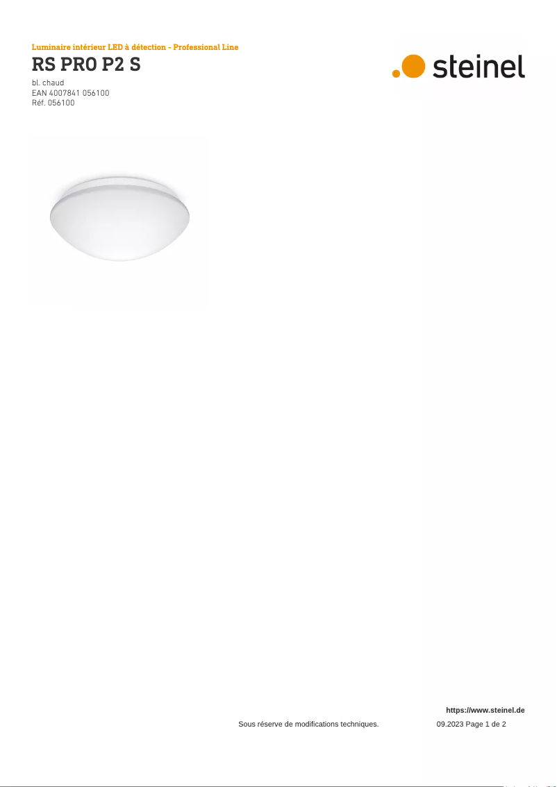 Page 1 de la notice Schéma de câblage Steinel RS PRO P2 S