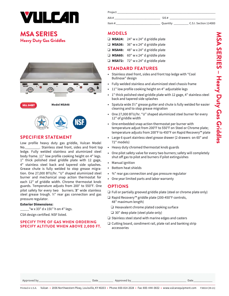 Page n°1 - Fiche technique Vulcan MSA24