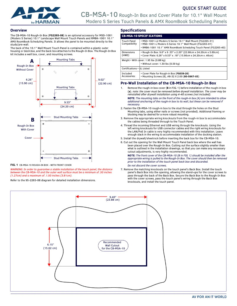 Page 1 de la notice Manuel utilisateur AMX CB-MSA-10