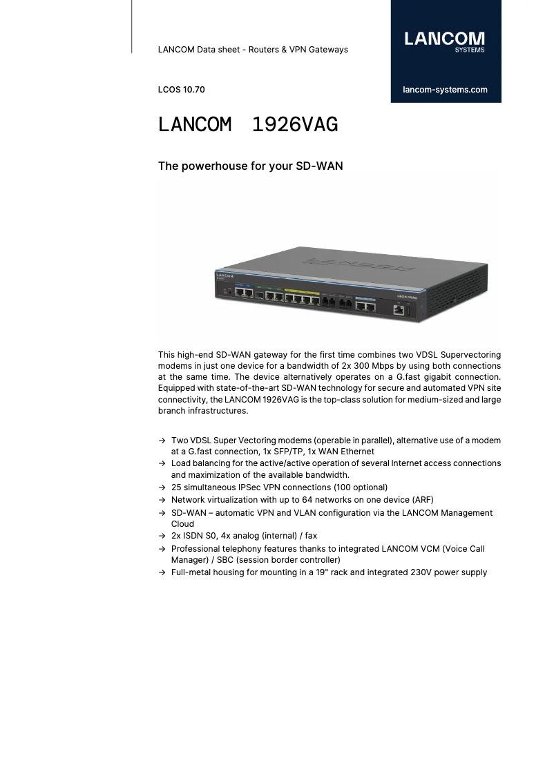 Page n°1 - Fiche technique Lancom 1926VAG