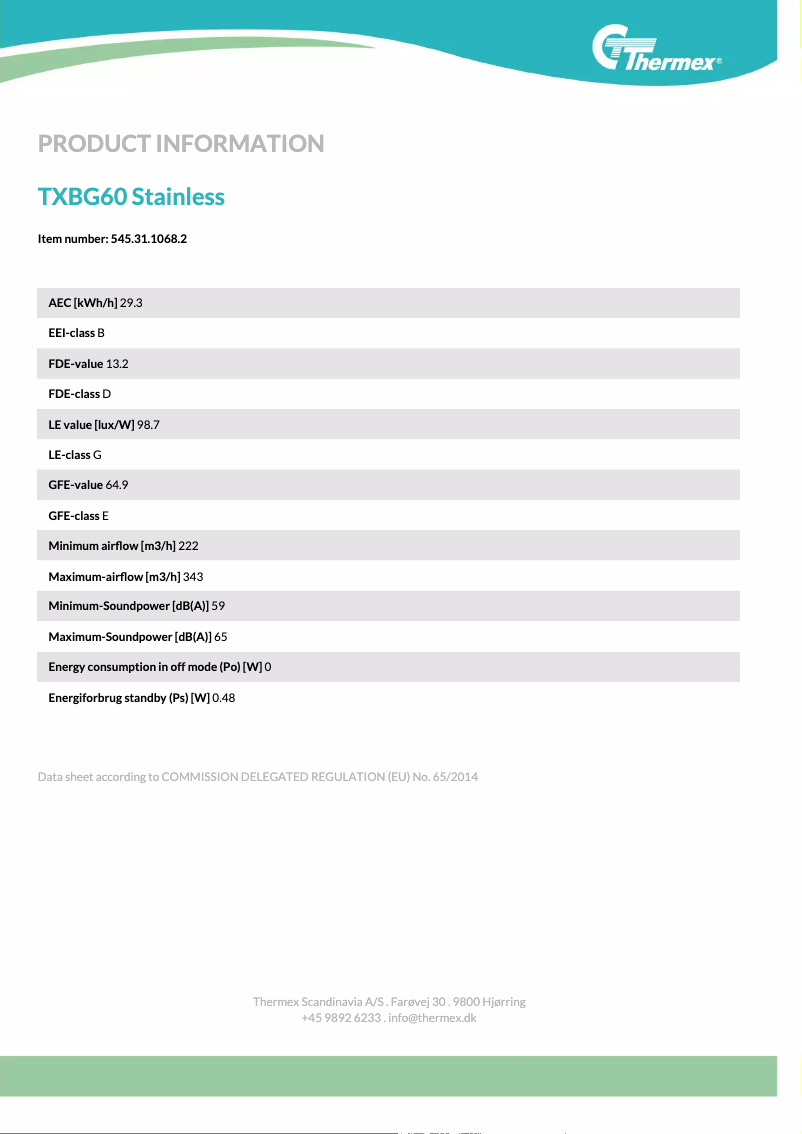 Page n°1 - Fiche technique Thermex TXBG60