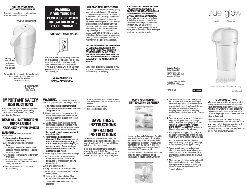 Page 1 de la notice Manuel utilisateur Conair HLD23TGR