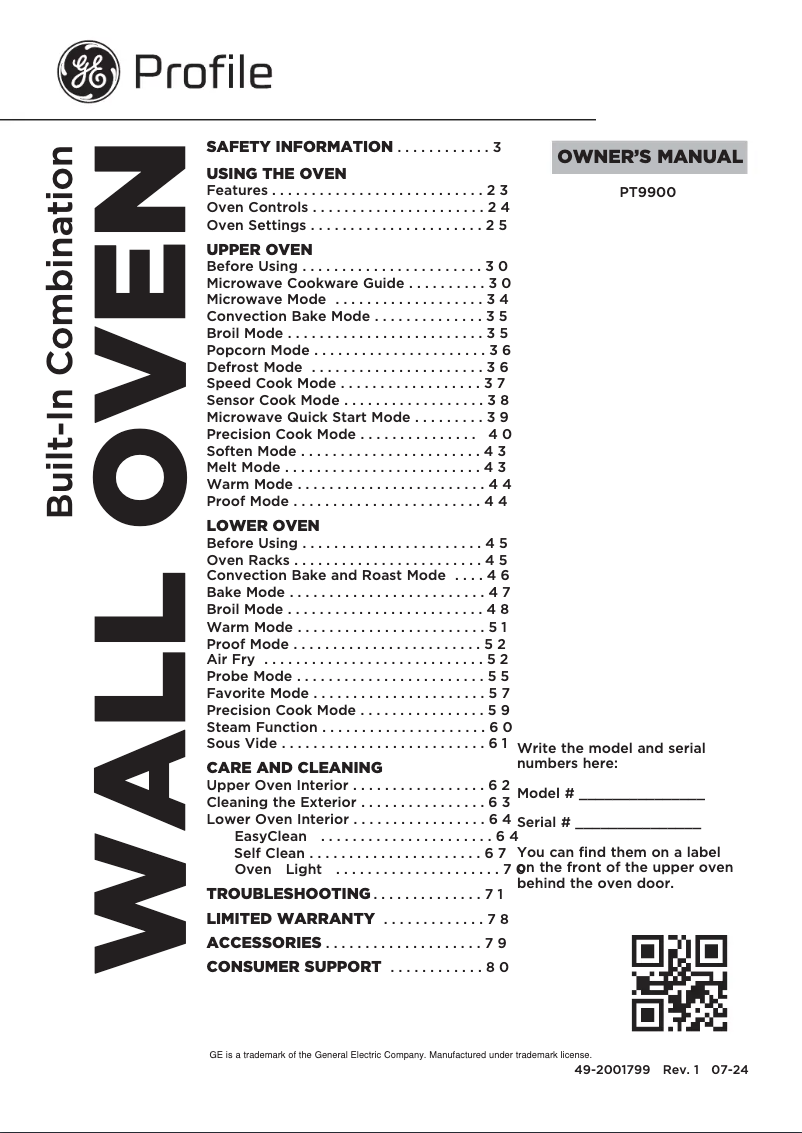 Image de la première page du manuel de l'appareil Profile PT9900SWSS