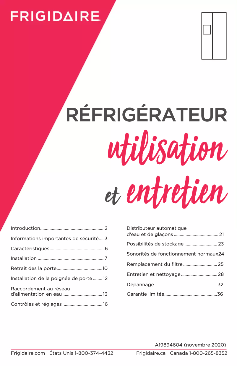 Page n°1 - Manuel utilisateur Frigidaire GRSC2352AF