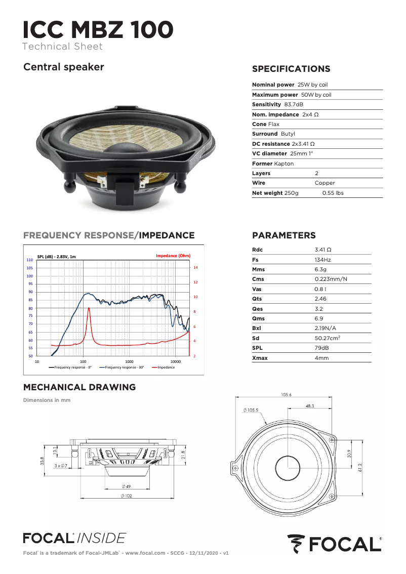 Página 1 del manual Ficha técnica Focal ICC MBZ 100