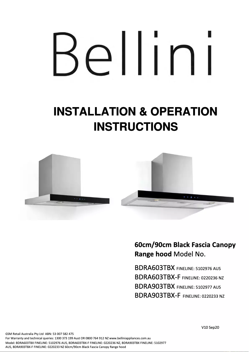 Page 1 de la notice Manuel utilisateur Bellini BDRA903TBX