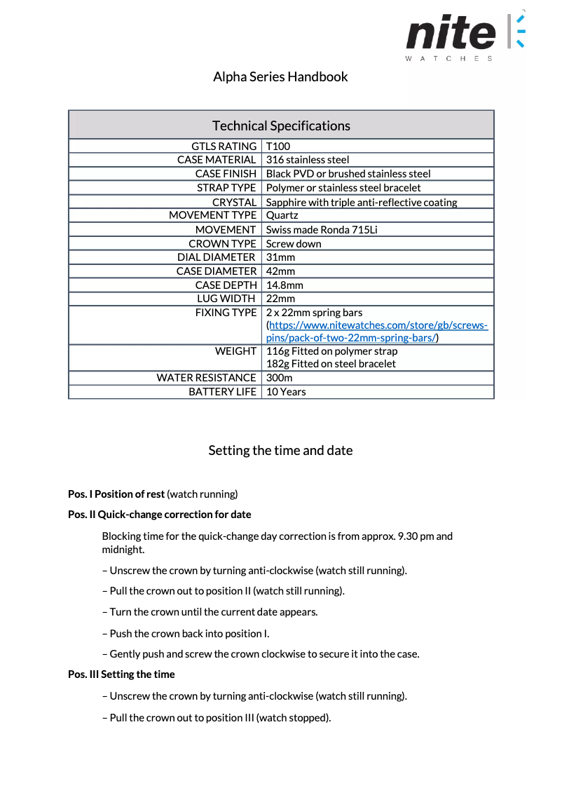 Page 1 de la notice Manuel utilisateur Nite Alpha-202