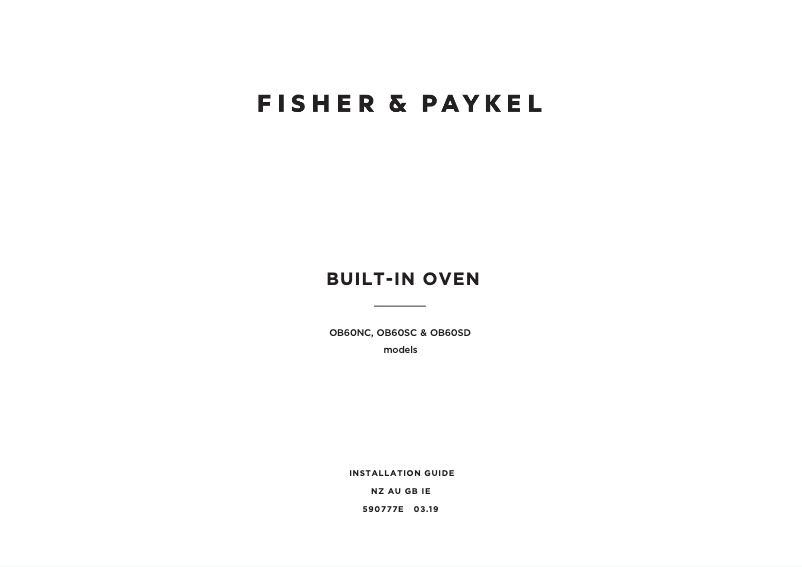 Page 1 de la notice Guide d'installation Fisher & Paykel OB60SC7CEPX2