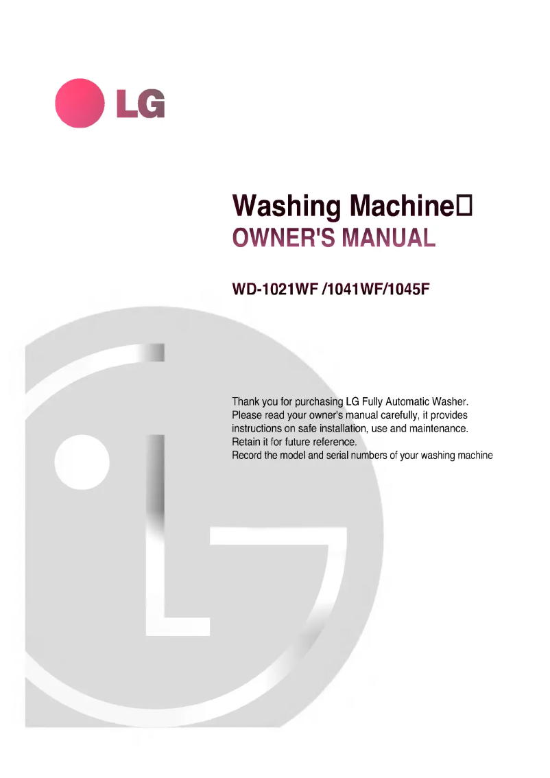 Page 1 de la notice Manuel utilisateur LG WD-1021WF