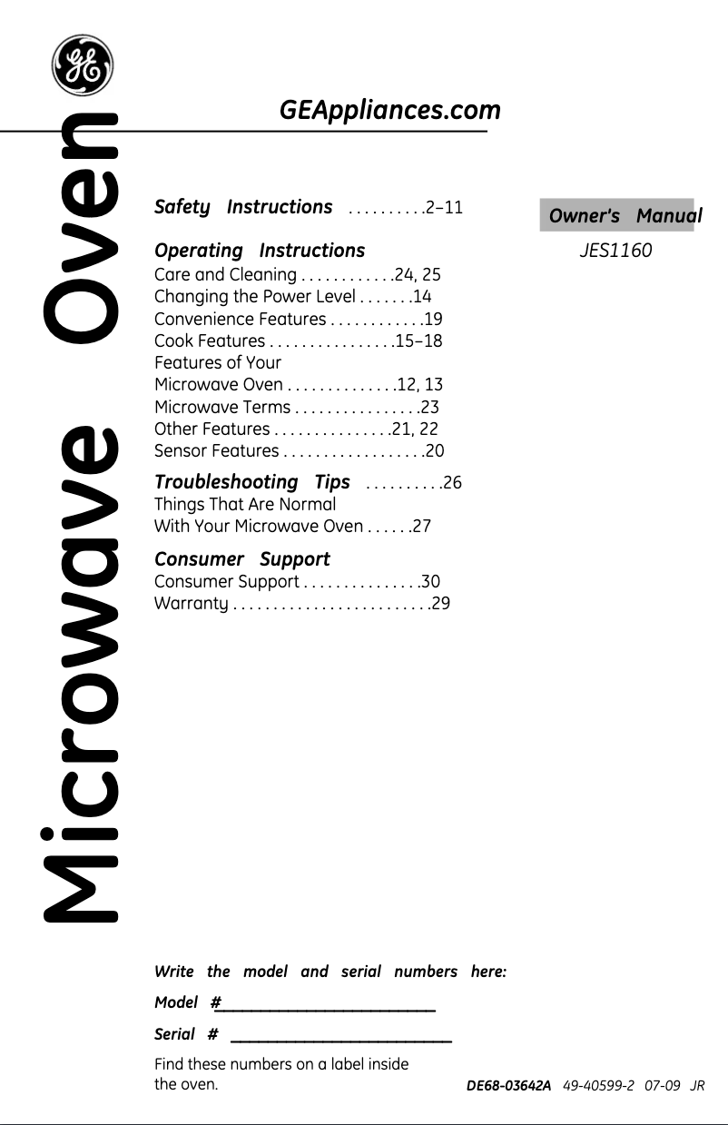 Image de la première page du manuel de l'appareil JES1160DPBB