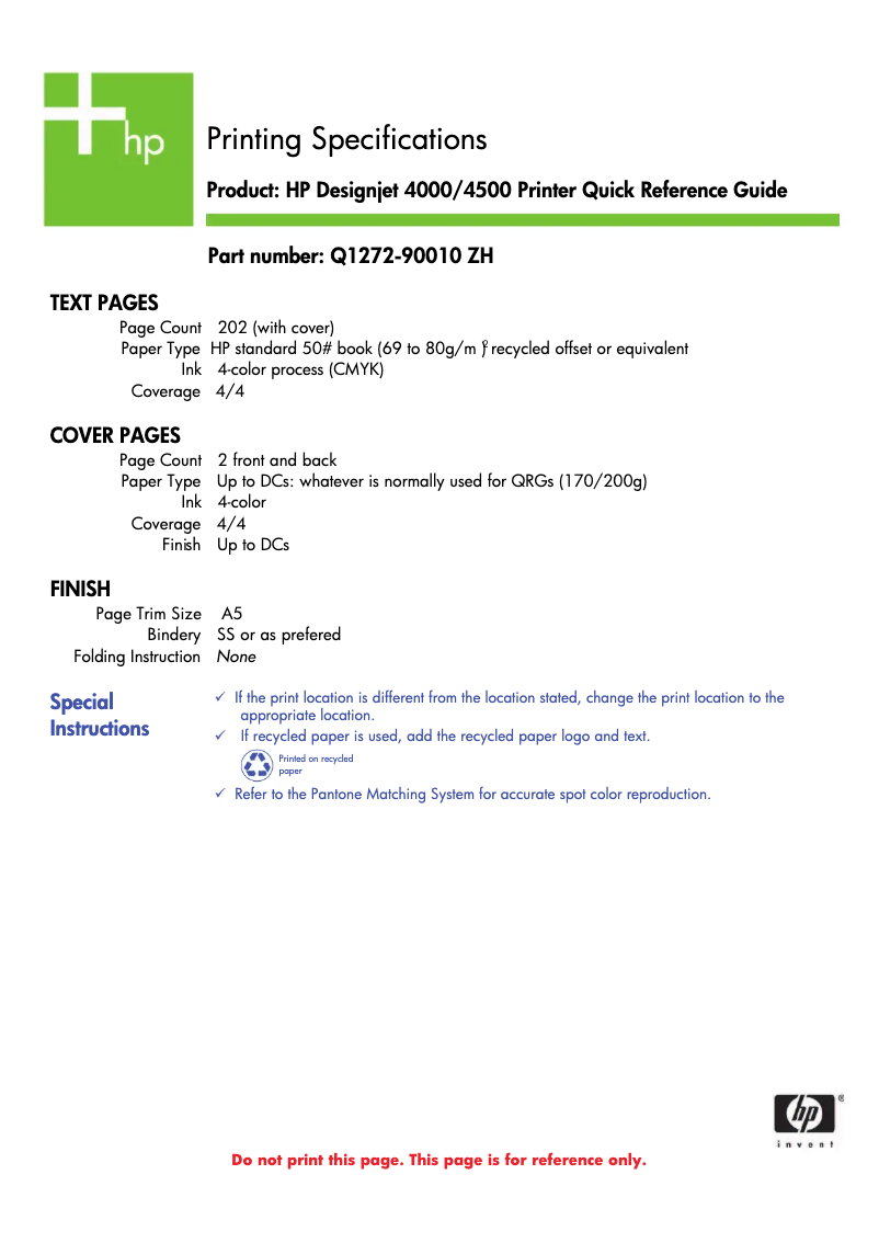 Image de la première page du manuel de l'appareil Designjet 4500