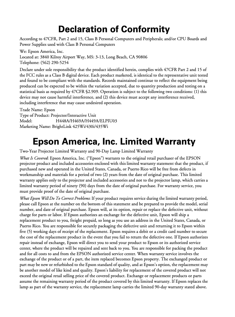 Image de la première page du manuel de l'appareil BrightLink 425Wi