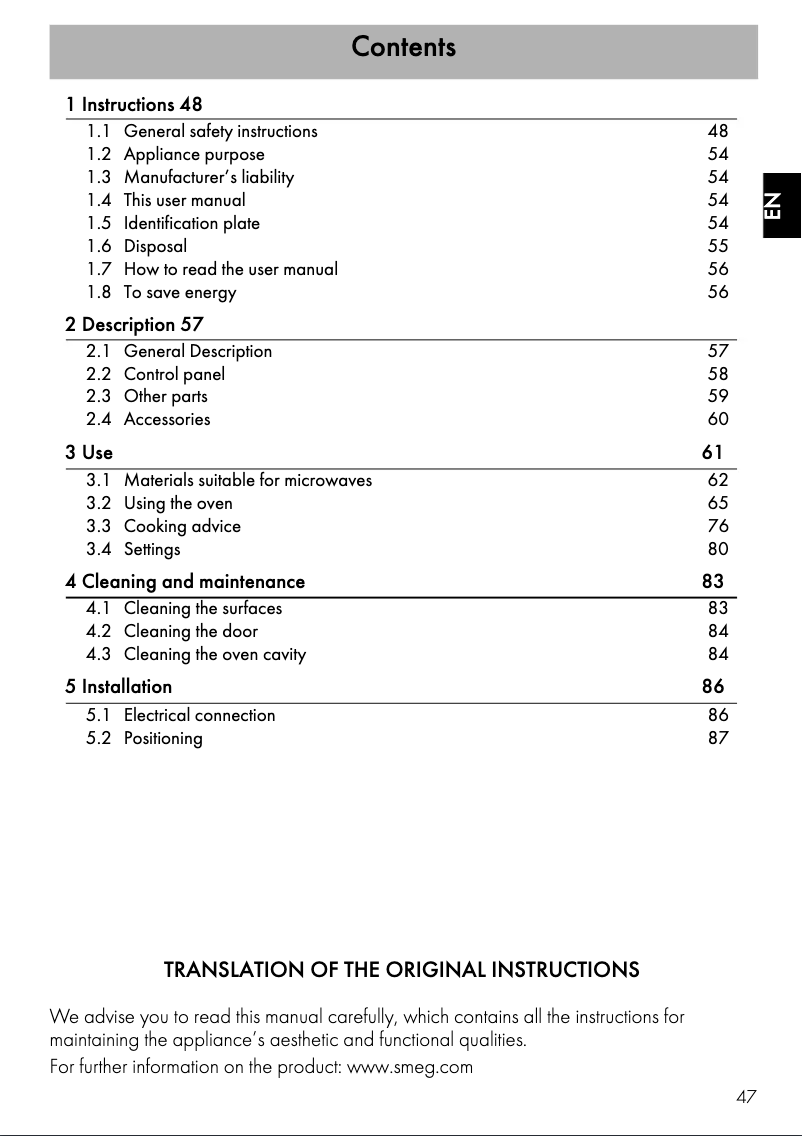 Page 1 de la notice Mode d'emploi Smeg SF4401MX
