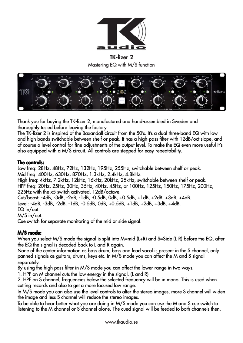 Page 1 de la notice Manuel utilisateur TK Audio TK-lizer 2