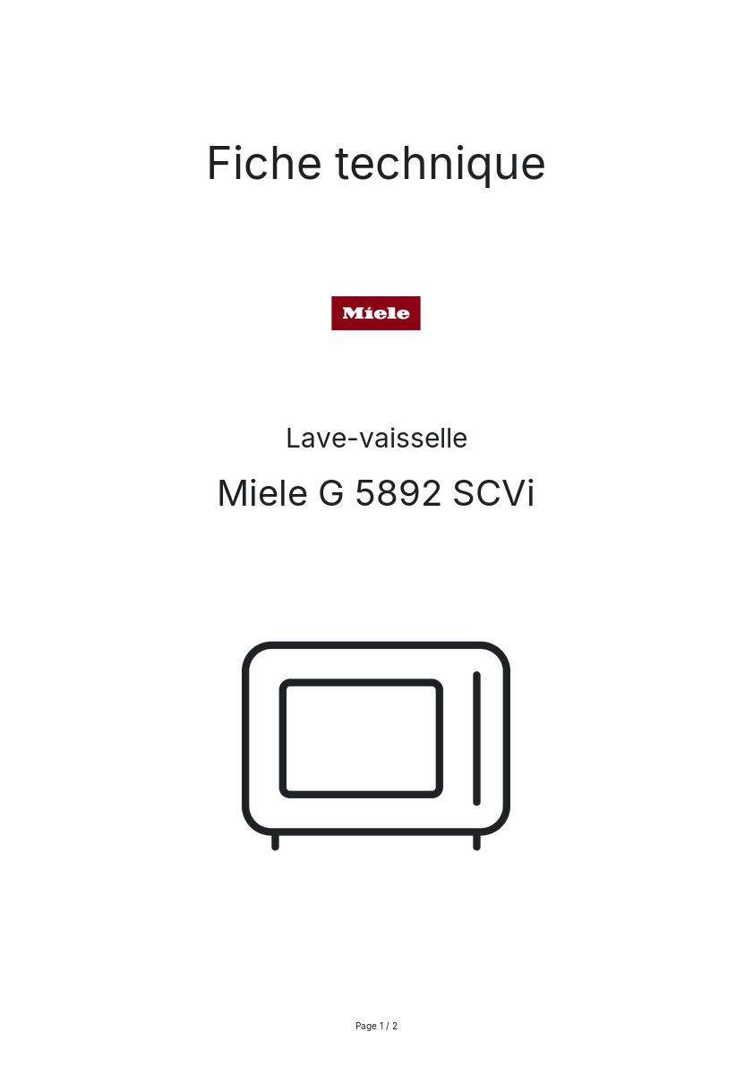 Page n°1 - Fiche technique Miele G 5892 SCVi