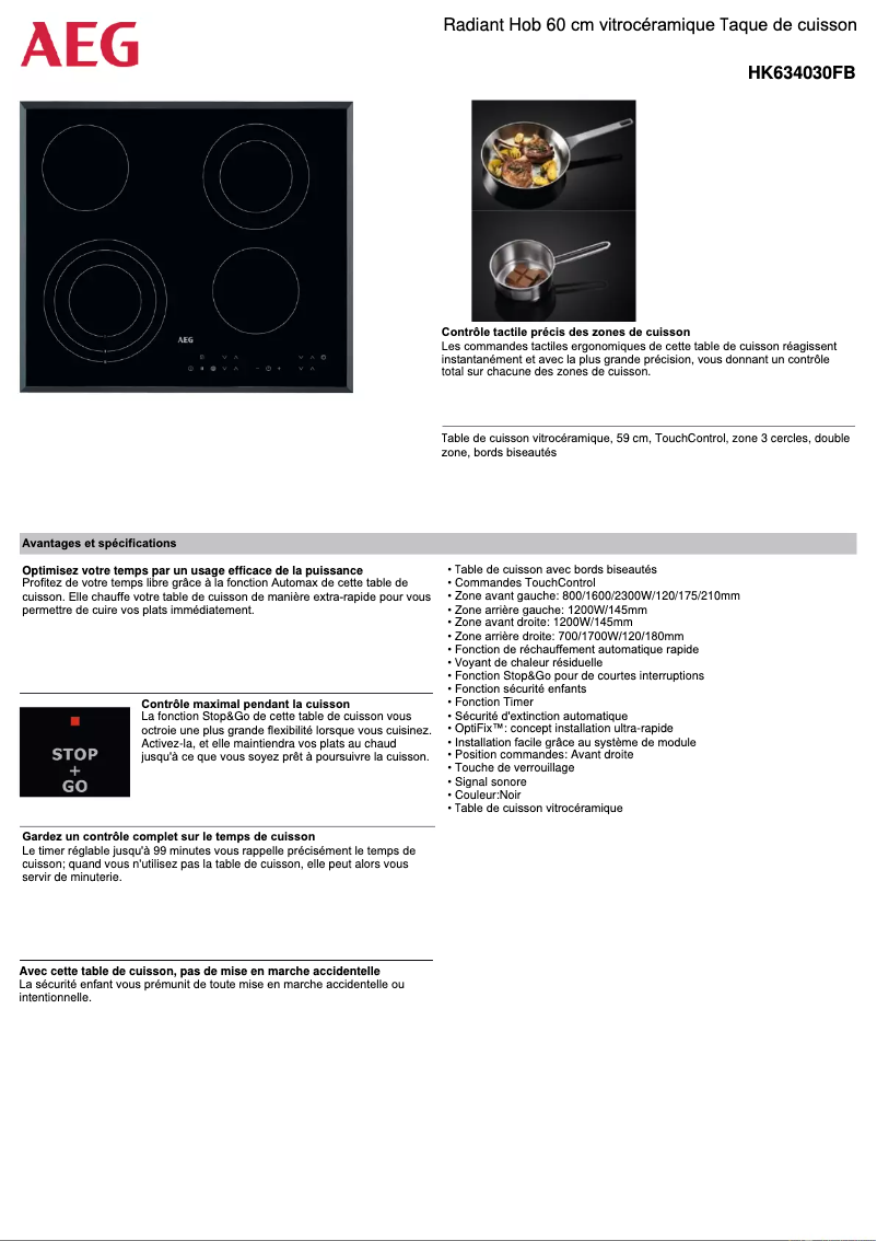 Página 1 del manual Ficha técnica AEG HK634030FB