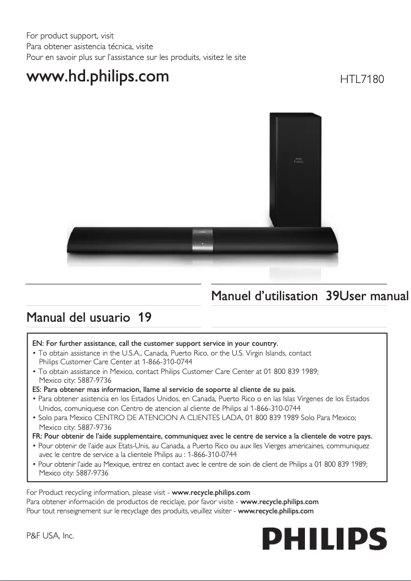 Page n°1 - Manuel utilisateur Philips HTL7180