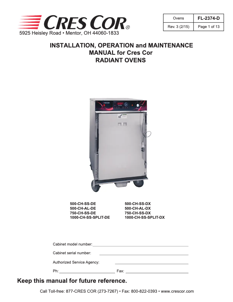 Page 1 de la notice Manuel utilisateur Cres Cor 1000CHSSSPLITSTKDE