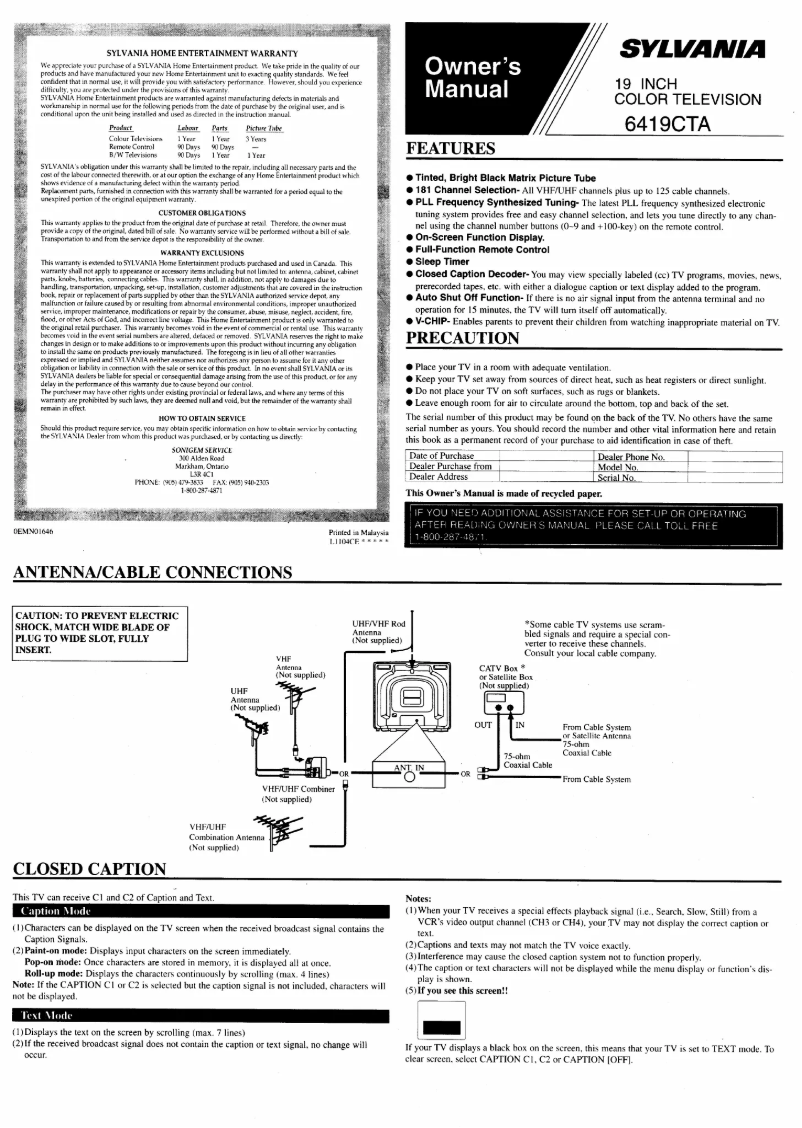 Page 1 de la notice Manuel utilisateur Sylvania 6419CTA