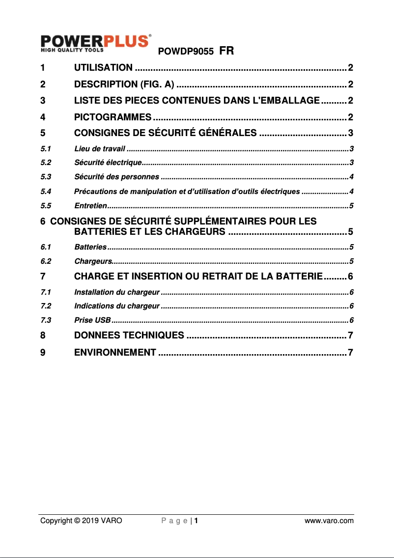Image de la première page du manuel de l'appareil POWDP9055