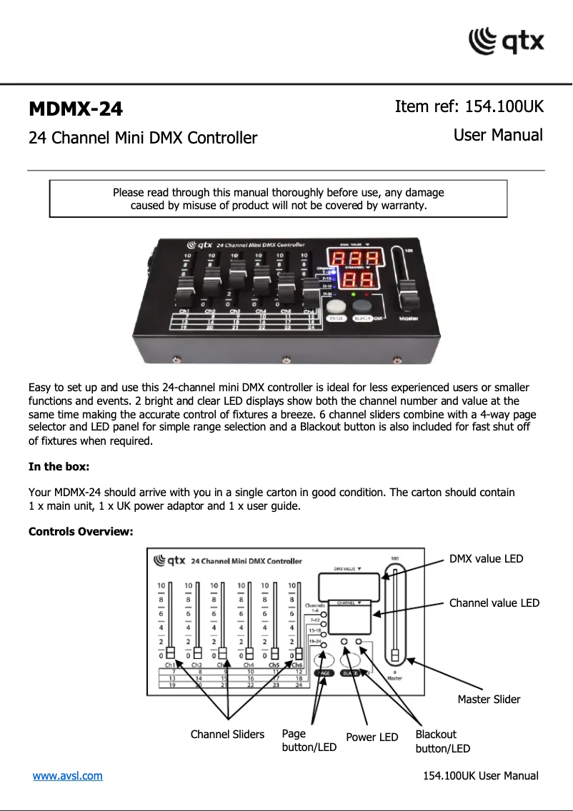 Page 1 de la notice Manuel utilisateur Qtx MDMX-24