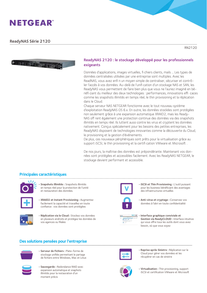 Page 1 de la notice Fiche technique Netgear ReadyNAS R21241E