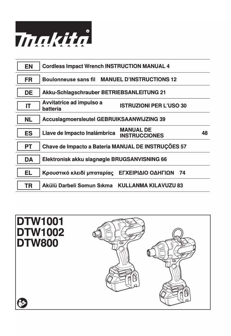 Page 1 de la notice Manuel utilisateur Makita DTW1001Z
