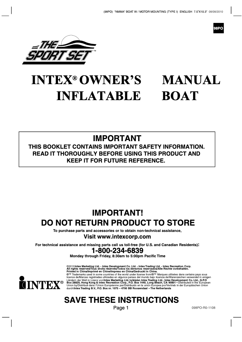 Page 1 de la notice Manuel utilisateur Intex Excursion 4