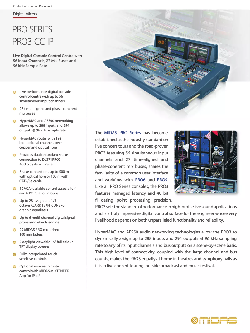 Página 1 del manual Ficha técnica Midas PRO3