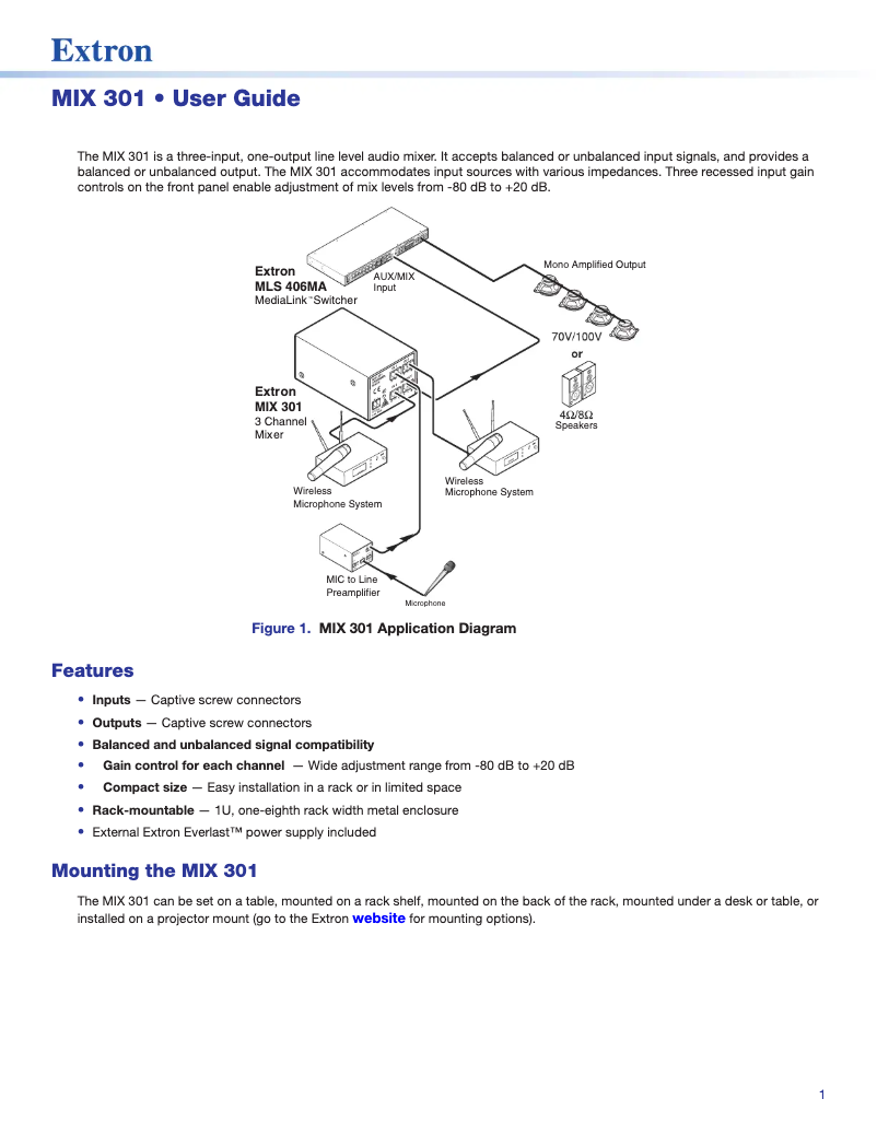 Página 1 del manual Manual de usuario Extron MIX 301