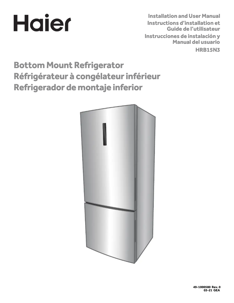 Page n°1 - Guide d'installation Haier HRB15N3BGS