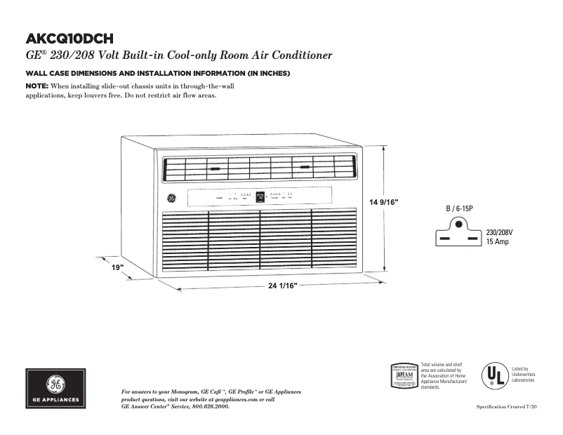 Page n°1 - Fiche technique GE AKCQ10DCH