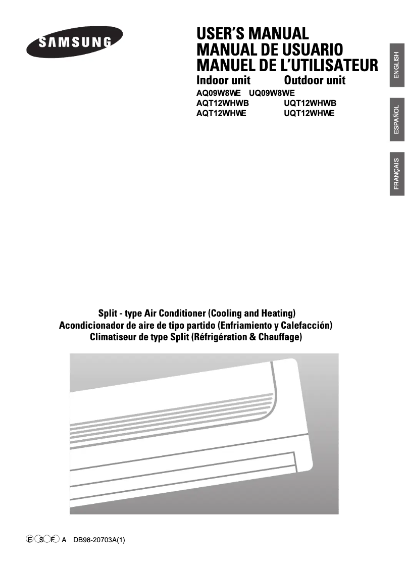 Page 1 de la notice Manuel utilisateur Samsung IAQT12WHWE6BAD