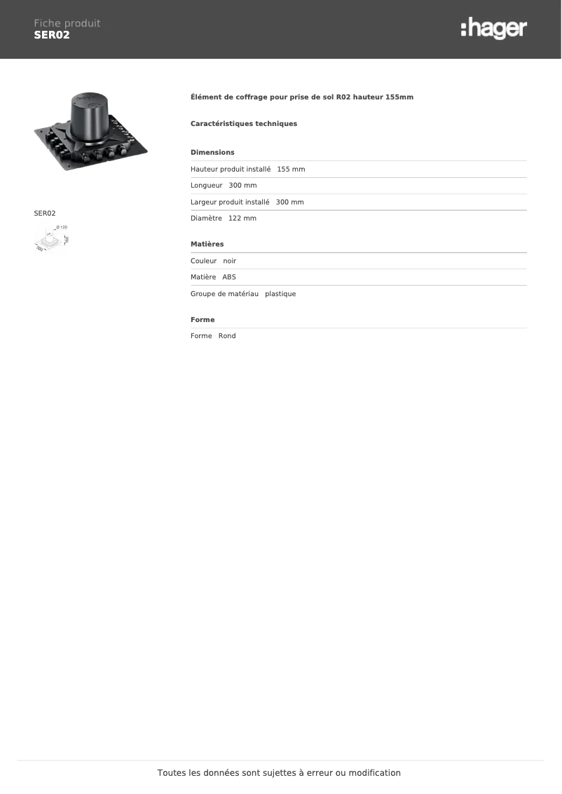 Page n°1 - Manuel utilisateur Hager SER02